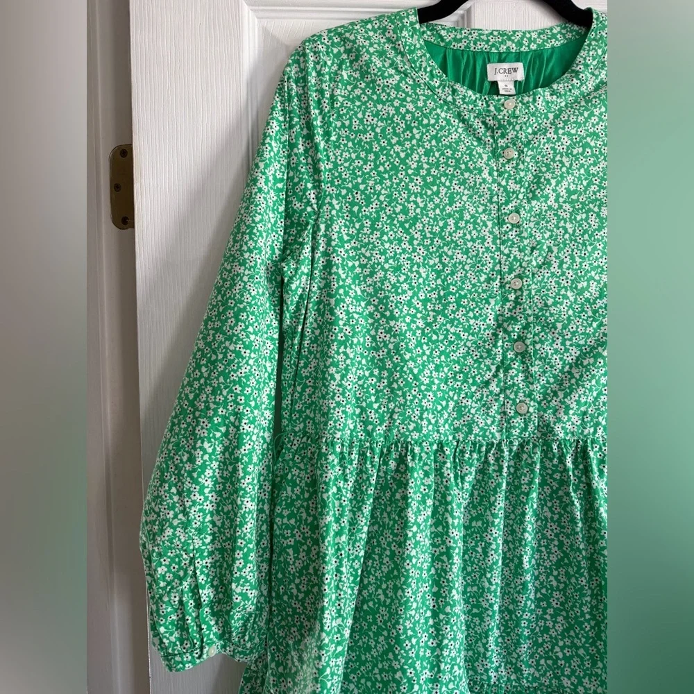 J. Crew Factory Dress Green Floral Cotton Poplin S - Picture 3 of 5